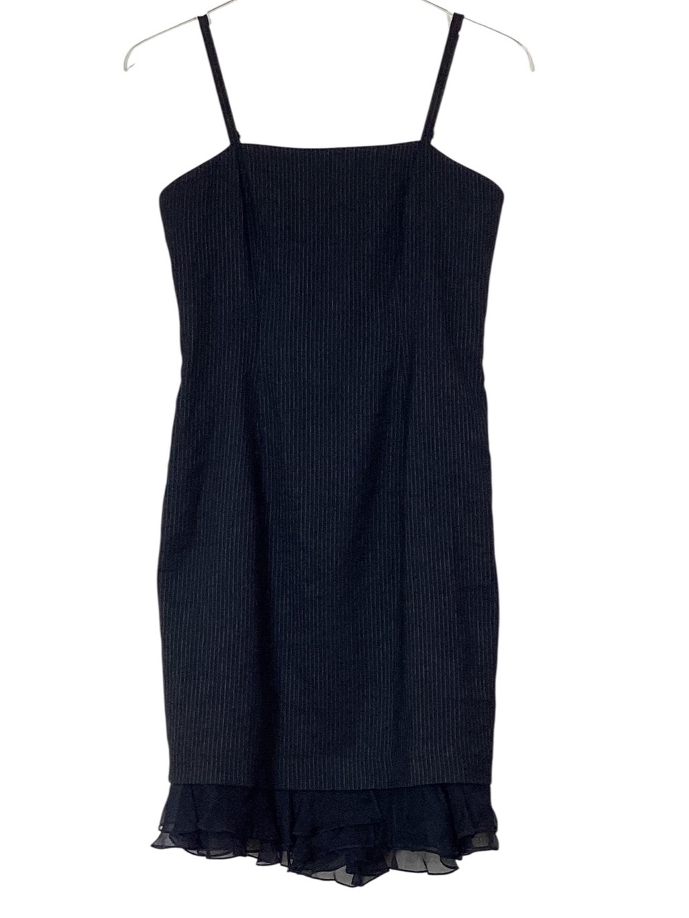 Guy Laroche Paris Dress 38 Italian Linen Silk Pinstripe Ruffle Y2K 90s Mini Dres